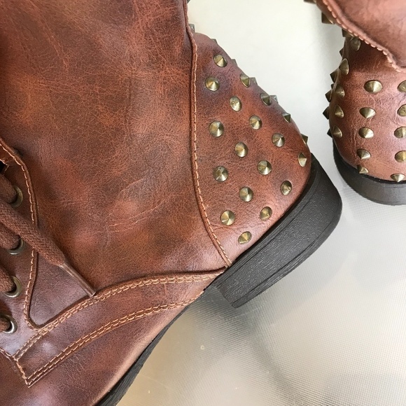Report Bismark Brown Studded Lace Up Combat Boots - Picture 10 of 10